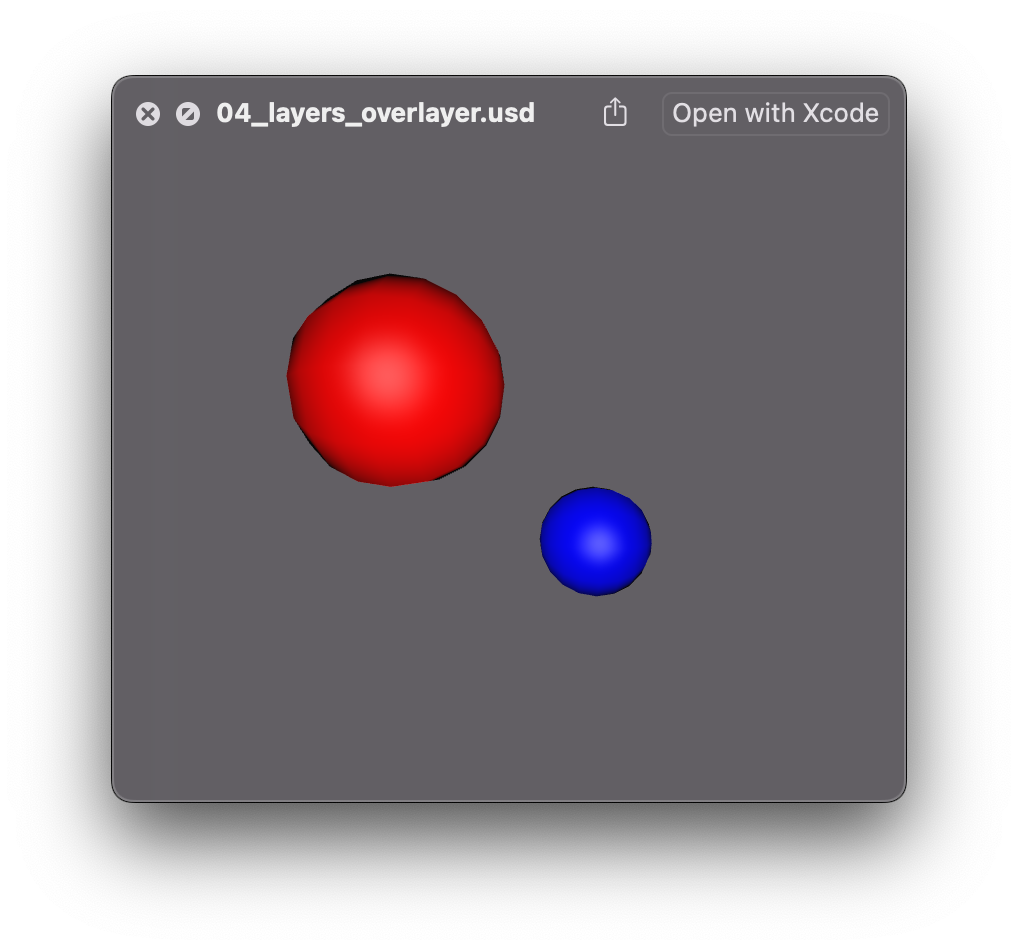 A low poly image of a bright blue sphere and a bright red sphere somewhat separated, in a computer window.