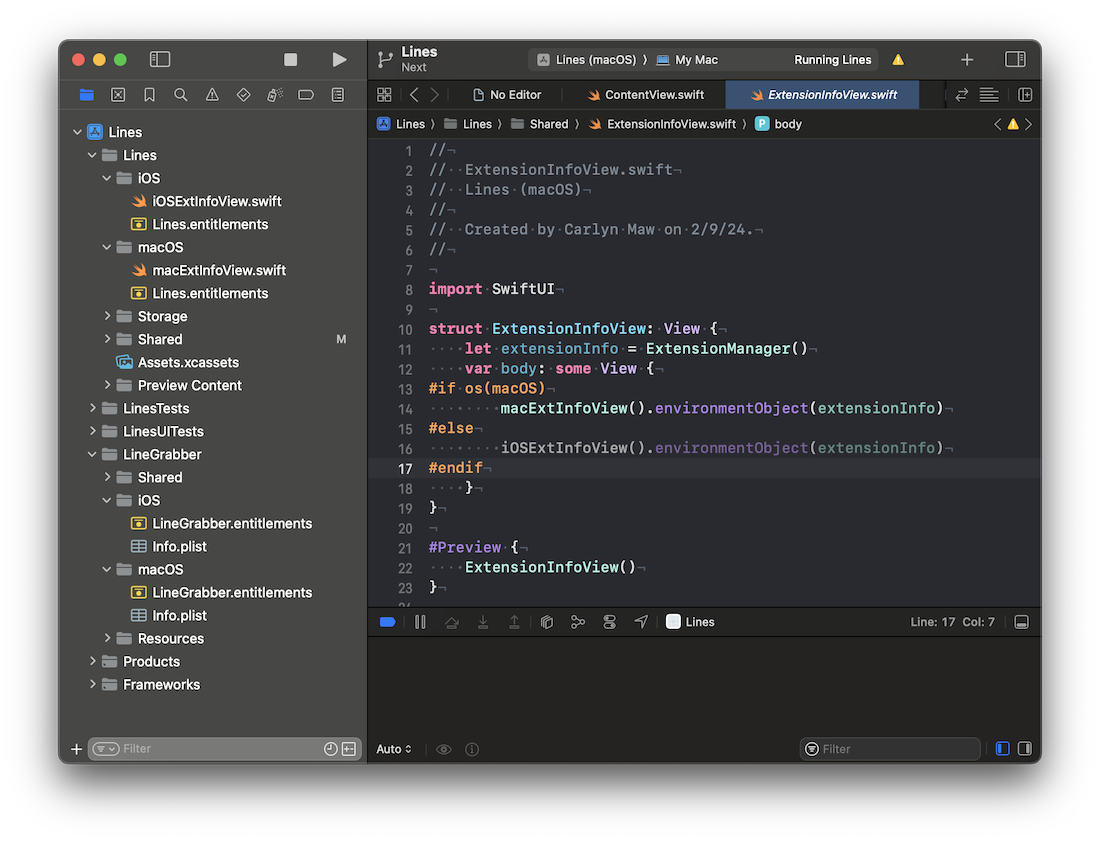 Screenshot of Xcode showing the reorganized files