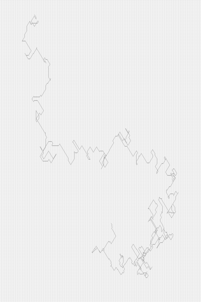 a light gray meandering line on a field of light gray dots laid out in a grid